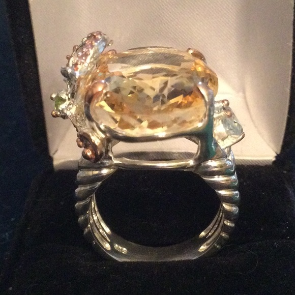 Awe Inspiring 27 CTW Genuine Citrine, Aquamarine & Pink Topaz Ring - Picture 4 of 15